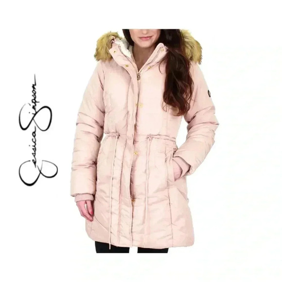 🆕Jessica Simpson Blush Sherpa-Trim Anorak Long Jacket L🆕 - Picture 1 of 16